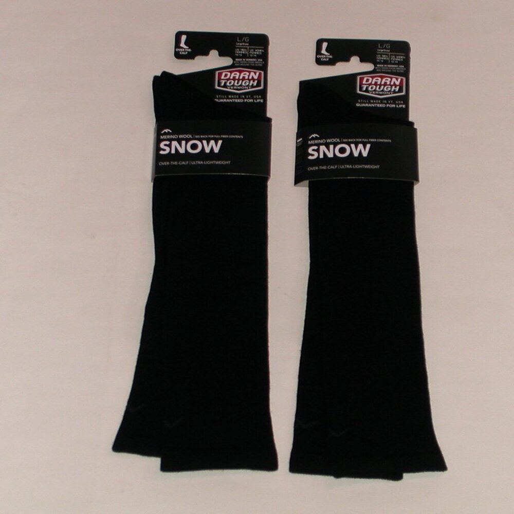 2 Pairs Darn Tough SNOW Ultra-Lightweight Over the Calf Socks Large Black NWT